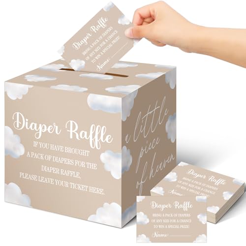 Image of Teling 51 Pieces Diaper Raffle Tickets with Card Box,Cloud 9 Style