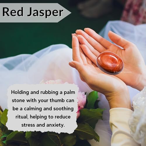 Image of Amazing Gemstone Red Jasper Crystals and Healing Stones - Large Palm Stone Crystals Piedra - Crystal for Good Luck, Balanced Positive Energy, Meditation - Unique Stocking Stuffers and Gifts for Women