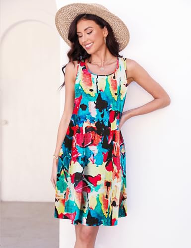 Image of Halife Womens Summer Dresses Casual Sleeveless Tshirt Sundresses Vacation Beach Cover Up Dress with Pockets