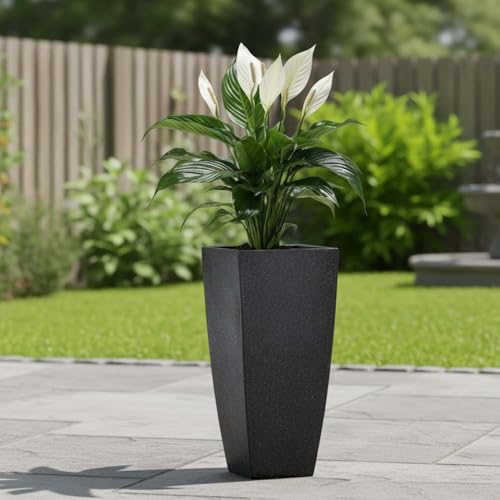 Image of Go Hooked Matrix 18 Inch Big Flower Pot | Outdoor & Indoor Planter for Balcony, Garden & Terrace | Durable Lightweight Decorative Polymer Pot for Live & Artificial Plants (Black)