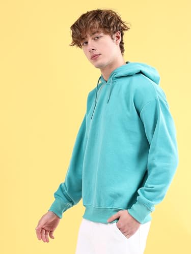Image of The Indian Garage Co Men Regular Fit Solid Overhead Hooded Sweatshirt