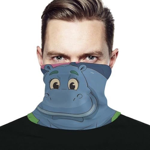 VFMNT Neck Gaiter for Men Women Cartoon Hippo Face Mask Bandana Elastic Face Scarf Windproof Head Wrap Warmer Headbands Breathable Face Cover for Sports Cycling Riding, White, One size