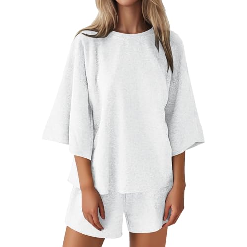Vhersily Conjunto casual de dos piezas para mujer, deportivo sexy, top con mangas 3/4 y pantalones cortos elásticos en la cintura, pijama, pijama, para relajarse, en casa y en el tiempo libre, Color