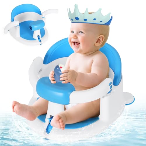 Image of TPR Skin-Friendly Baby Bath Seat for Babies 6 Months & Up, Non-Slip Suction Cup Toddler Bath Seat for Baby Bathtub (Blue)