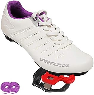 Venzo Bicycle Women's Ladies Lace Road Cycling Riding Shoes Look KEO Compatible Pedals