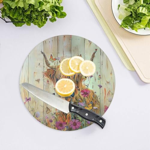 Tablas de Cortar de Vidrio Templado con Diseño de Vaca Highland y Mariposa, Antideslizantes con Patas de Goma, Resistentes a Rayones para Cocina miniatura 4