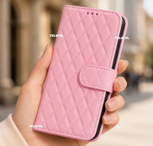 Image of TELETEL Quilt Leather Magnetic Closure | Cards & Cash Pockets Wallet Mobile Case | Phone Flip Cover - Pink for Vivo V20
