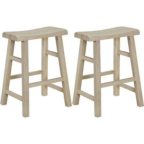 eHemco Heavy-Duty Solid Wood Saddle Seat Kitchen Counter Height Barstools, 24 Inches, Unfinished, Set of 2