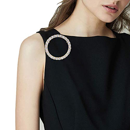 Image of Women's Elegant Zirconia Pearl Gold Open Ring Circle Wreath Brooch Pin Cardigan Scarf Lapel Pin Party Wedding Jewelry