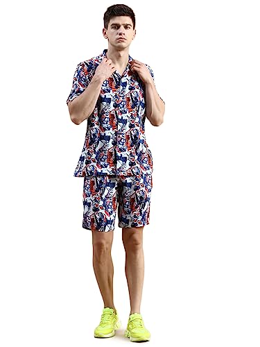 Image of SHOWOFFFF Men Printed Two-Piece Co Ords | Cuban Collar Half Sleeves Cotton Co-Ords for Mens | Mid-Rise Relaxed Fit Regular Length Co-Ord for Men's