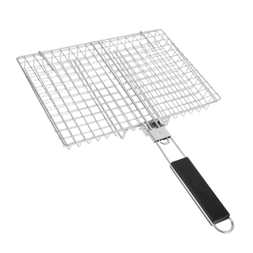 Portable Bbq Tool with Heat Insulated Handle for Fish Chicken and Vegetables for Outdoor Camping and Picnics