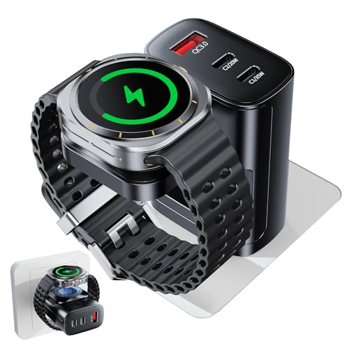 4 in 1 für Samsung Watch Ladegerät 40W USB C Ladegerät PD Schnellladegerät für Samsung Galaxy Watch 8 7 6 5 Pro 4 3 Classic Ultra 2025 Active 1 2 USB-C Fast Charger S25 Ultra Ladestecker(Schwarz)