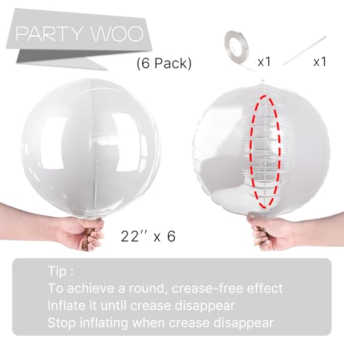 Image of PartyWoo White Foil Balloons 6pcs Large Round Giant Jumbo 4D Balloons