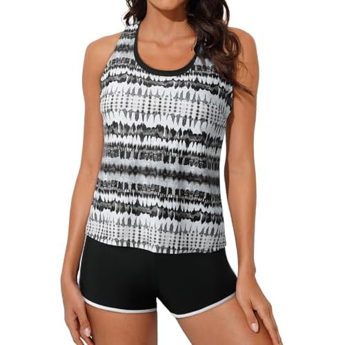 Aleumdr Womens Athletic 3 Piece Tankini Swimsuits with Shorts Swim Tank Tops with Sports Bra and Boyshorts Bathing Suits Medium Black