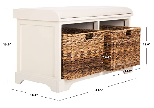 Image of SAFAVIEH Freddy Wood Storage Bench, 33 inch Farmhouse Vintage White AMH5736D