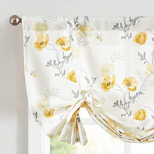 jinchan Tie Up Valance Curtain Watercolor Window Tie Up Shade Floral Valance for Windows 54 Inch Farmhouse Botanic Small Window Curtain Adjustable for Living Room Kitchen 1 Panel Yellow on Ivory