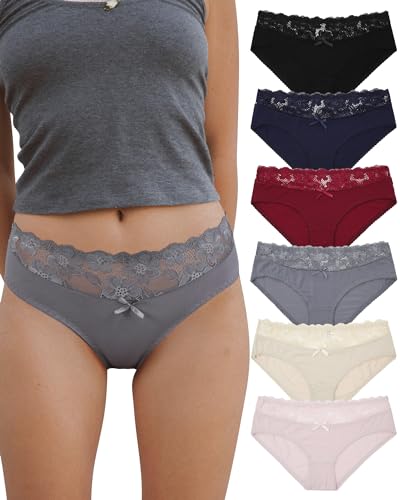 Aijolen Cotton Underwear for Women Bikini Panties Sexy Breathable Hipster with Lace Waist Multipack