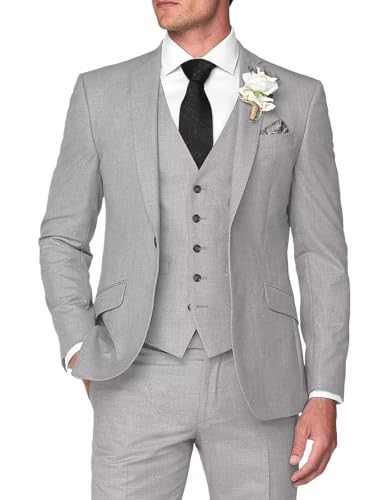 Mens 3 Pieces Summer Linen Suit Beach Wedding Slim Fit