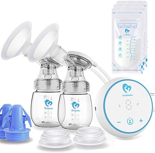 Bellababy MiniO Breast Pump,Electric Double Breast Pump Rechargeable,Come with 24mm Detachable Flanges,10 Storage Bags,2 Storage Bag Adapters,2 Bottle Neck Adapters