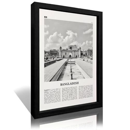 NZIQB Bangladesh Print Black And White Building Wall Art Poster Photo Bengal Bengali India Canvas Poster Bedroom Decor Landscape Office Room Decor Gift Frame Wood Black 16x24in