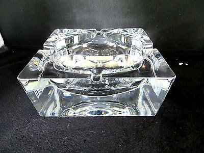 Rare Large JG Durand Crystal Glass Ashtray, Square Shape, 15 cm, Heavy Duty, Clear-image-42