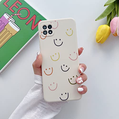 LRANKAI Compatible with Samsung Galaxy A22 5G Case for Women Girls,Cute Funny Smiley Smile Face Pattern Slim Thin Soft TPU Shockproof Silicone Protective Case Cover for Samsung Galaxy A22 5G-Smiley