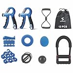 Strenvo Hand Grip Strengthener Complete Set – 12 PCS | Forearm, Finger, Wrist & Hand Exerciser Kit for Men & Women | Adjustable Resistance, Finger Stretcher, Therapy Ball & More | Home & Office Workout