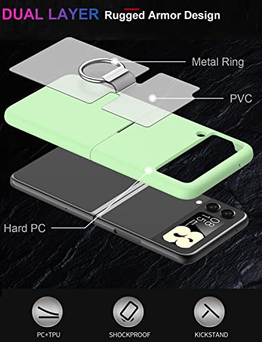 Ikazz Galaxy Z Flip 3 Case,Samsung Z Flip 3 Drop-Proof Anti-Slip Cover Heavy Duty Shockproof Full-Body Rugged Protective Phone Case With Ring Holder For Samsung Galaxy Z Flip 3,Light Green #TOP1
