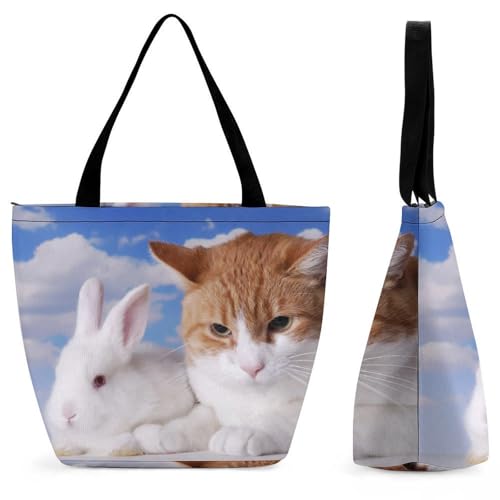 Sac de shopping pour voyage et cours volumineux grand cabas chat blanc anti-encombrement