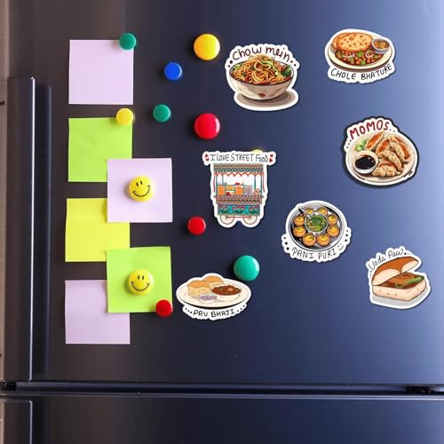 Image of Capio Art MDF Wooden Street Food Theme Fridge Magnets | Trendy Aesthetic Multipurpose Door & Office Magnets | Designer Decorative Magnet | Multicolour, Sleek & Durable Design (Pack of 7)