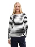 Tom Tailor Damen 1016350 Strickpullover Aus Bio-Baumwolle, 37639 - Dark Navy White Stripe, XL EU