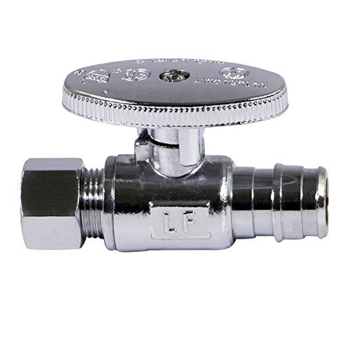Image of Midline Valve G-82512QS-OM-5 Water Supply Stop Valve with Quarter Turn Wheel; Straight Shut-off for Toilet, Sink, Dishwasher; 1 /2 in. PEX A x 3 /8 in. COMP; Chrome Plated Brass (5 Pack)