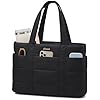 LOVEVOOK Bolsa de mano para mujer, bolsa grande acolchada para computadora portátil, bolsa de viaje ligera con cremallera, regalos para mujeres, Negro-b, 15,6 pulg.