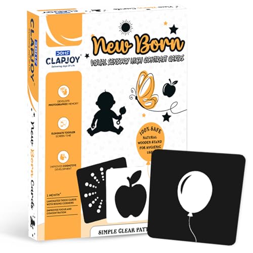 Clapjoy Black and White | 40 Objects | 20 Flash Cards for Infant Babies for Age 0-12 Months Visual Stimulation and Brain Development |Montessori Sensory Cards| Best Gift for New Born Babies