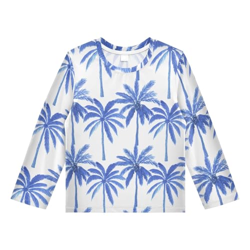 Blue Palm Trees Rash Guard Shirt for Boys Sun Protection Shirt for Kids Toddler UPF50+ 5-6T