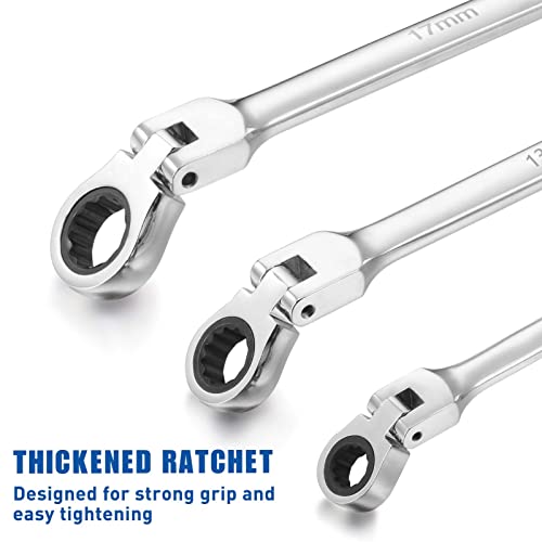 Image of 6-Piece Extra Long Flex-Head Ratcheting Wrench Set, 72-Tooth Double Box End Wrench Set, CR-V Steel ratcheting wrenches with Metric 8mm - 19mm