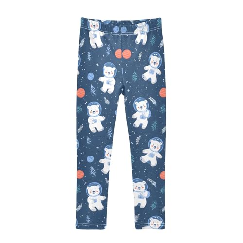 Astronaut Cute Bear Planet Girls Leggings Ultra Soft Compression Yoga Gym Pants for Kids 4-10T