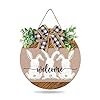 Whaline easter wooden hanging sign bunny rabbit welcome sign door decoration with bow rustic easter wood wreath sign for easter spring holiday home coffee shop bakery farmhouse window  urban country home decor
