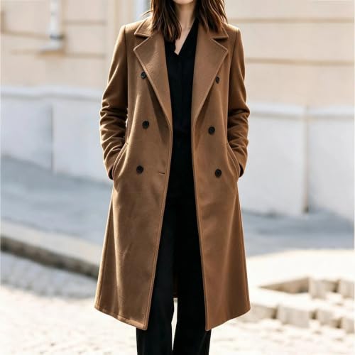 Lainyong Winter Coats for Women Long Length Wool Blend Jackets with Pockets | Plus Size Trench Coat, Thicken Warm Overcoats, Fashion Notch Lapel Buttons Outerwear, Casual Loose Cardigans - image 5