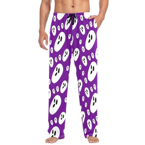Purple Background Spirits Men's Cotton Pajama Pants with Pockets and Drawstring Comfortable and Stylish,S