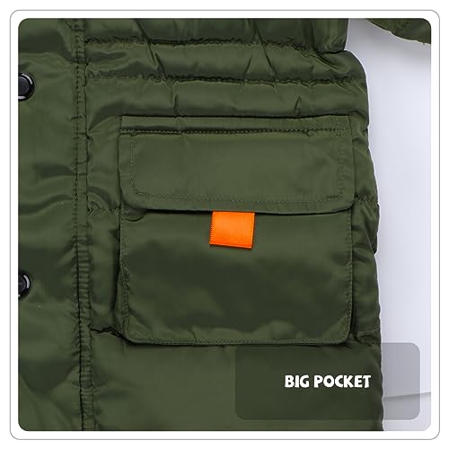 Image of Boys Winter Puffer Coat Girls Fur Collar Hoodie Jacket Kid Zip Up Warm Outerwear