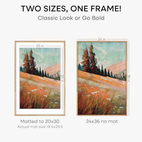 Image of Homeforia 24x36 Poster Frame Wood, High End Natural Oak 24 x 36 Large Picture Frame with Mat 20 by 30, 24x36 Light Wooden Frames Matted to 20x30 Photo, 36x24 Frames, Tempered Glass, Wall Kit, Set of 1