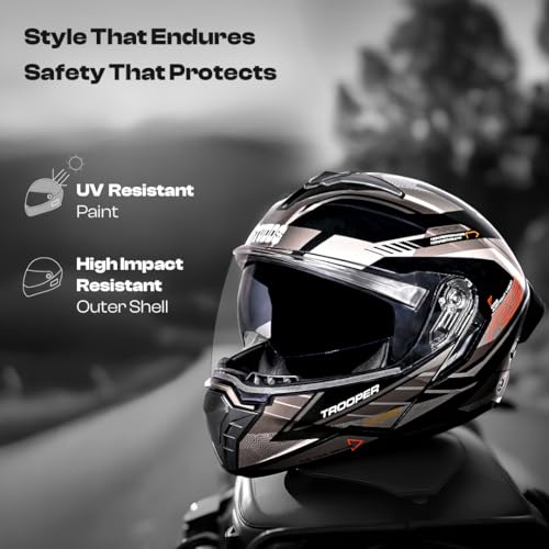 Image of STUDDS Trooper D4 Race ISI and DOT Certified Flip-Up Helmet with Dual Visor and Spoiler (Black Orange N4 - XL)
