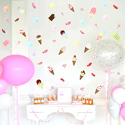 Ice Cream Wall Decals Candy Wall Stickers Removable Summer Wall Decals Peel And Stick Ice Cream Cone Wall Decals Cute Wall Decals For Kids Room Bedroom Nursery Party Decoration #TOP4