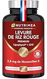 LEVURE DE RIZ ROUGE Premium - Dosée en Monacoline K 2,8 mg - Enrichie en Coenzyme Q10 & Phytostérols de Pin Brevetés Lipophytol® - 90 Gélules - Nutrimea - Fabrication Française