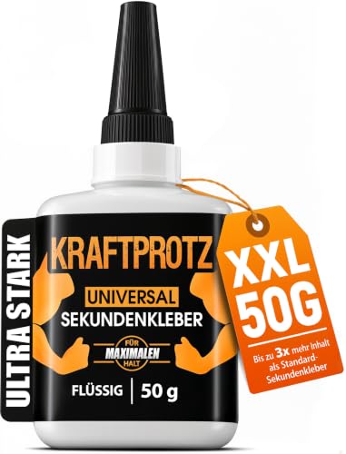 Sekundenkleber extra stark XXL 50g Superkleber für präzise Reparaturen transparent wasserfest hitzebeständig KRAFTPROTZ Alleskleber für Holz Metall Kunststoff Glas DIY & Modellbau