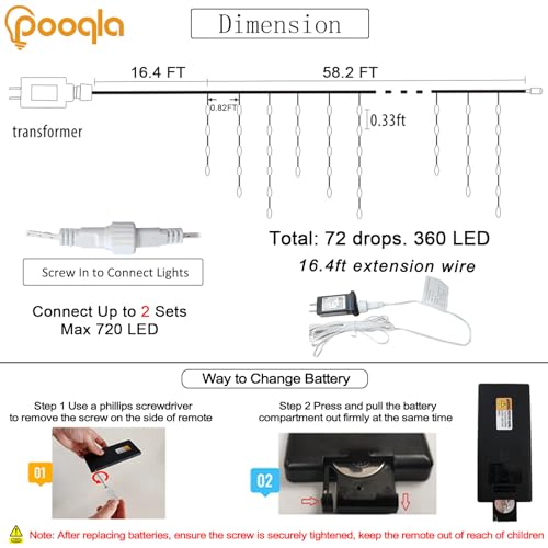 Image of Pooqla 35 Colors Icicle Lights for Outside, 58FT Icicle Christmas Lights | Outdoor Roof Christmas Lights with Remote, Color Changing LED Hanging String Lights for Roof Window Halloween Decorations