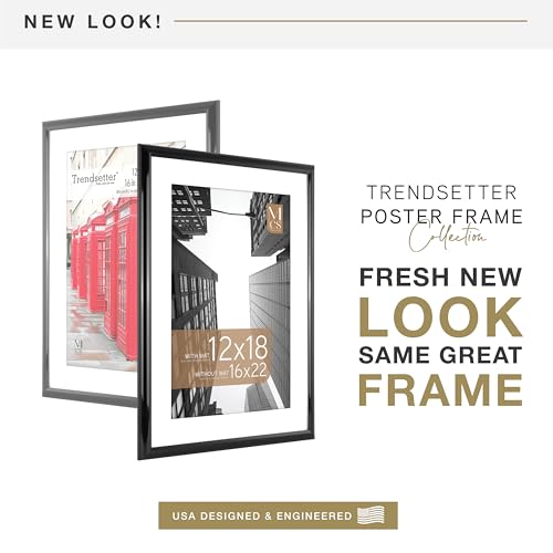 Image of MCS Trendsetter Poster Frame With Mat Option, 16x22 Matted to 12x18, Black | Trendsetter Poster Frame For Photos, 16x22 Inch, Displays 12x18 Inch Matted Or 16x22 Unmatted, Black, 1-Pack
