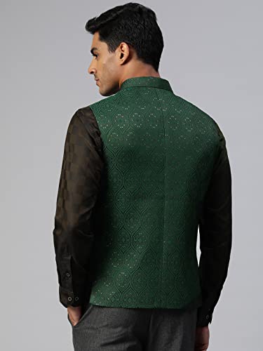 Image of MANQ Men Fawn Woven Jaquard Silk Nehru Jacket