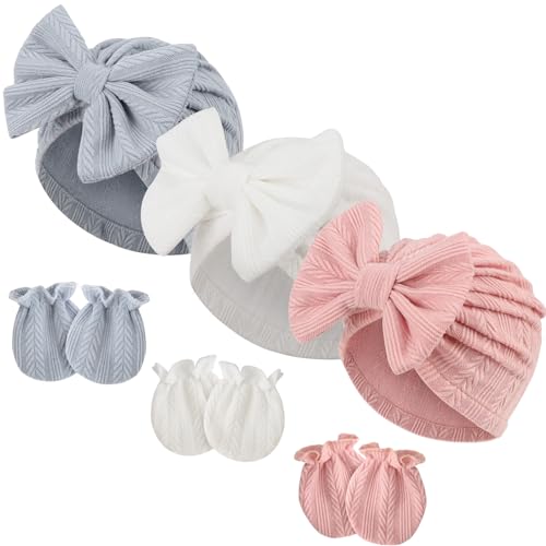 DRESHOW Bonnets de Naissance et Moufles de Protection Bébé Gants Bonnet Nouveau-né Bambin Doux Mignon Tricoté Chapeau pour Bébés Garçons Enfant...